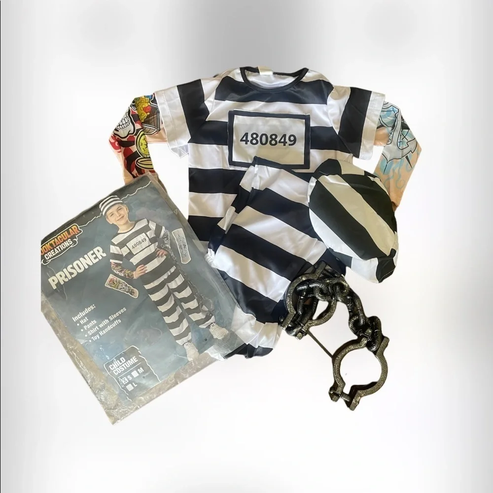 SPOOKTACULAR CREATIONS prisoner inmate Halloween costume with tattoo sleeves -S